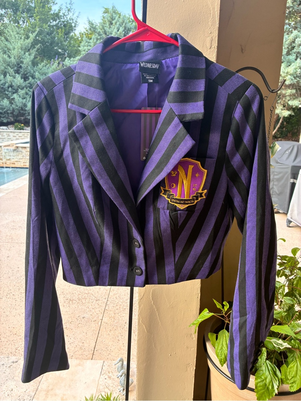 Wednesday Addams Purple & Black Striped Cropped Blazer Size S Costume